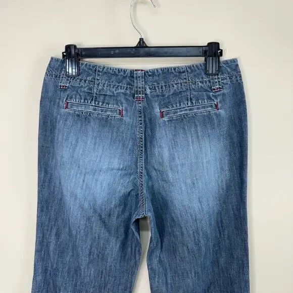 BASS Vintage‎ Y2K Wide Leg Jeans Mid-Rise Medium Wash100% Cotton Women's Sz 2 - Picture 5 of 7